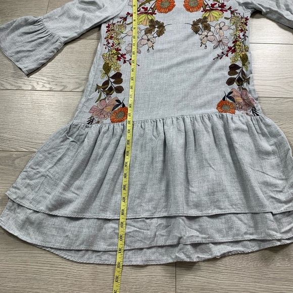 Zara Floral Print Ruffle Skirt Long Sleeve Grey Mini Dress - Picture 8 of 8